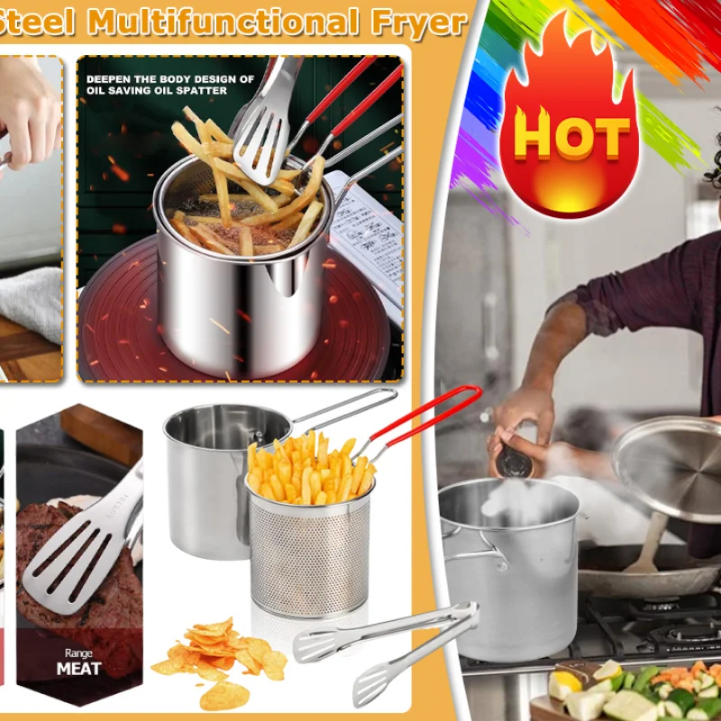 4pcs Stainless Steel Multi-functional Fryer & Pasta Pot With