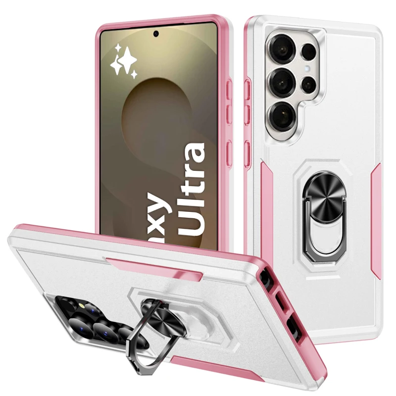 Shockproof Armor Matte Kickstand Phone Case with Magnetic Ring Holder Cover