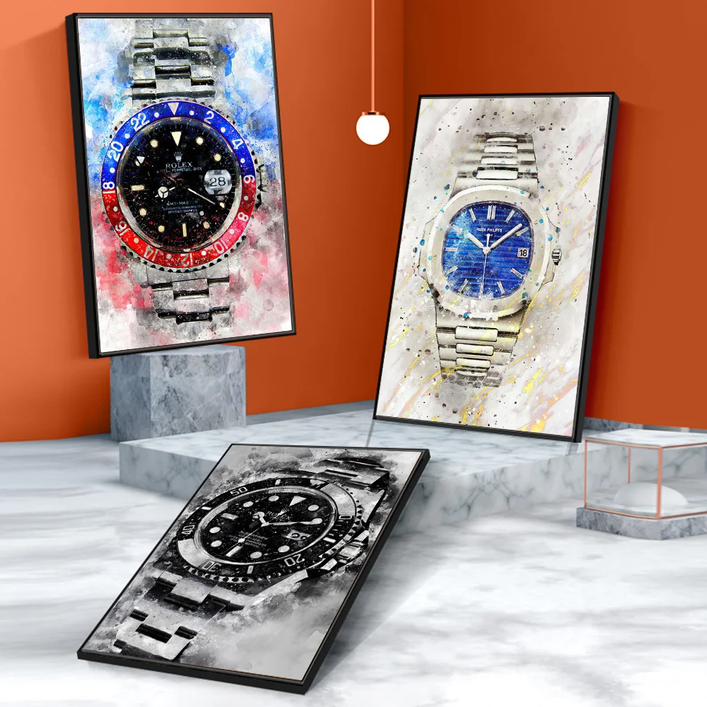 

Watercolor Luxury Watch Decor Posters Graffiti Abstract Canvas Prints Fashion Timepiece Pop Art Wall Painting For Living Room