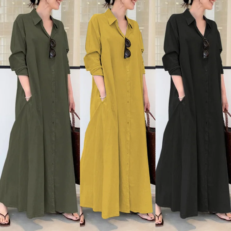 

2023 New Muslim Spring and Autumn Long Sleeve Simple Loose Casual Long Style Shirt Dress Elegant Dress for Women Party