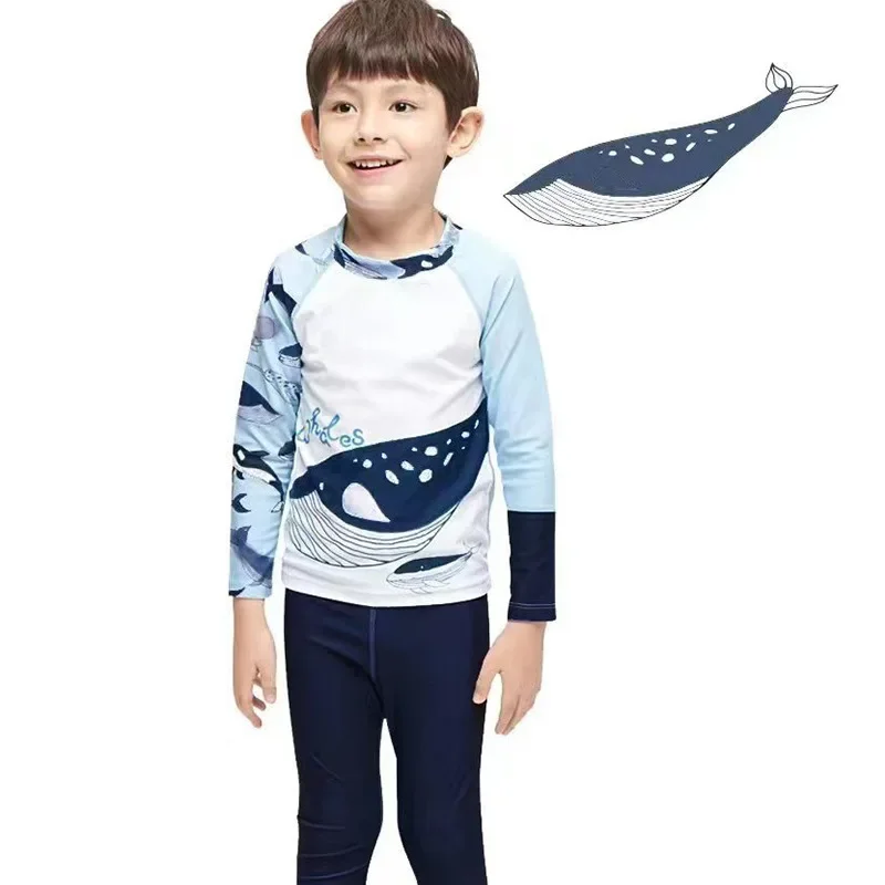2pc Boys Dophins Swimsuit Two Piece Children Swimwear Swim Trunk Beach Cap Baby Swimsuit Cartoon Split Rash Guard Bathing Suit kids swimsuits