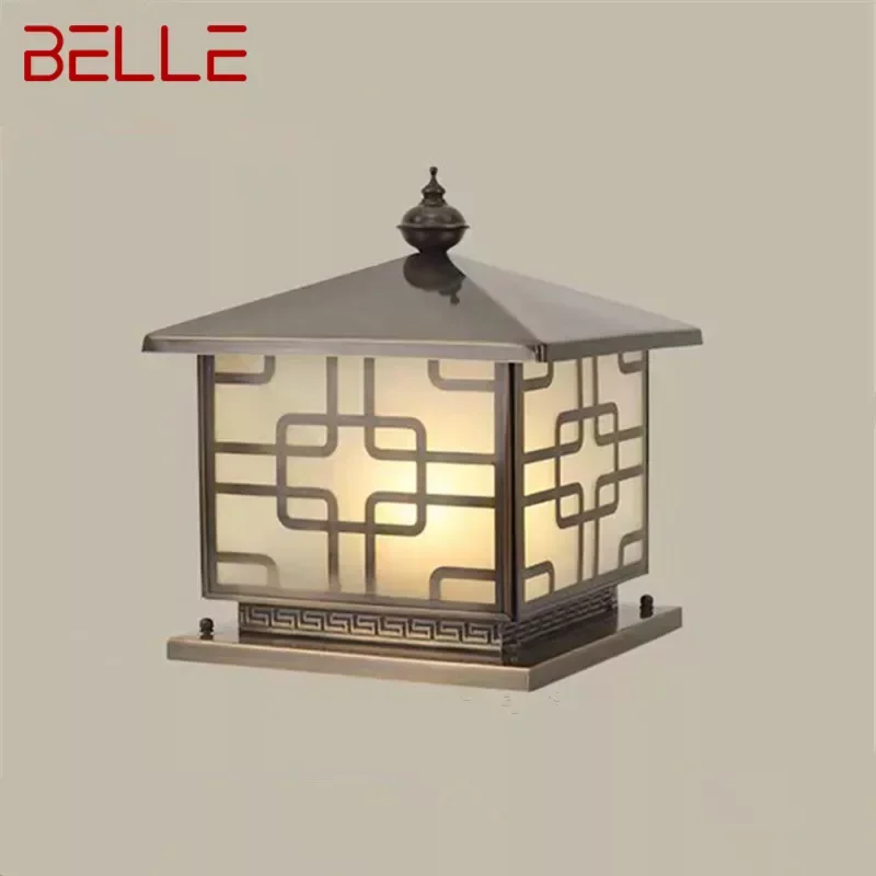 BELLE Outdoor Electricity Post Lamp Vintage Creative Chinese Brass  Pillar Light LED Waterproof IP65 for Home Villa Courtyard