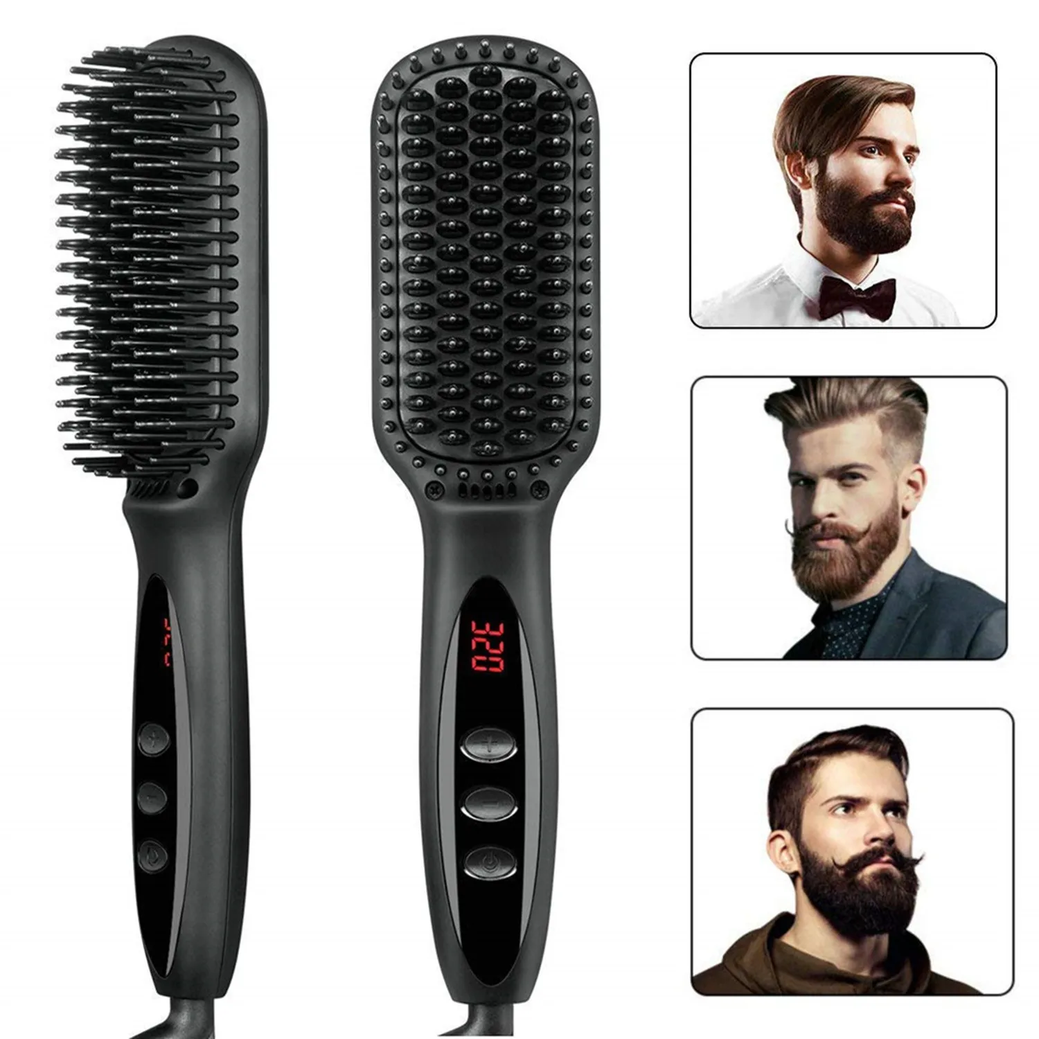 Beard Straightener for Men Heated Beard Brush Anti-Scald Ionic Generator 12 Temp Settings LED Display Hair Straightening Brush