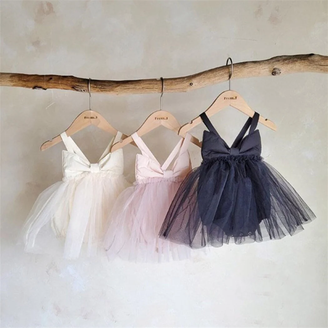 

2217Adorable BabyGirls Bowknot Romper Frilly Tulle Princess Girls Tutu Dress Sweet Bowknot Jumpsuit for Toddler Clothing Outfits