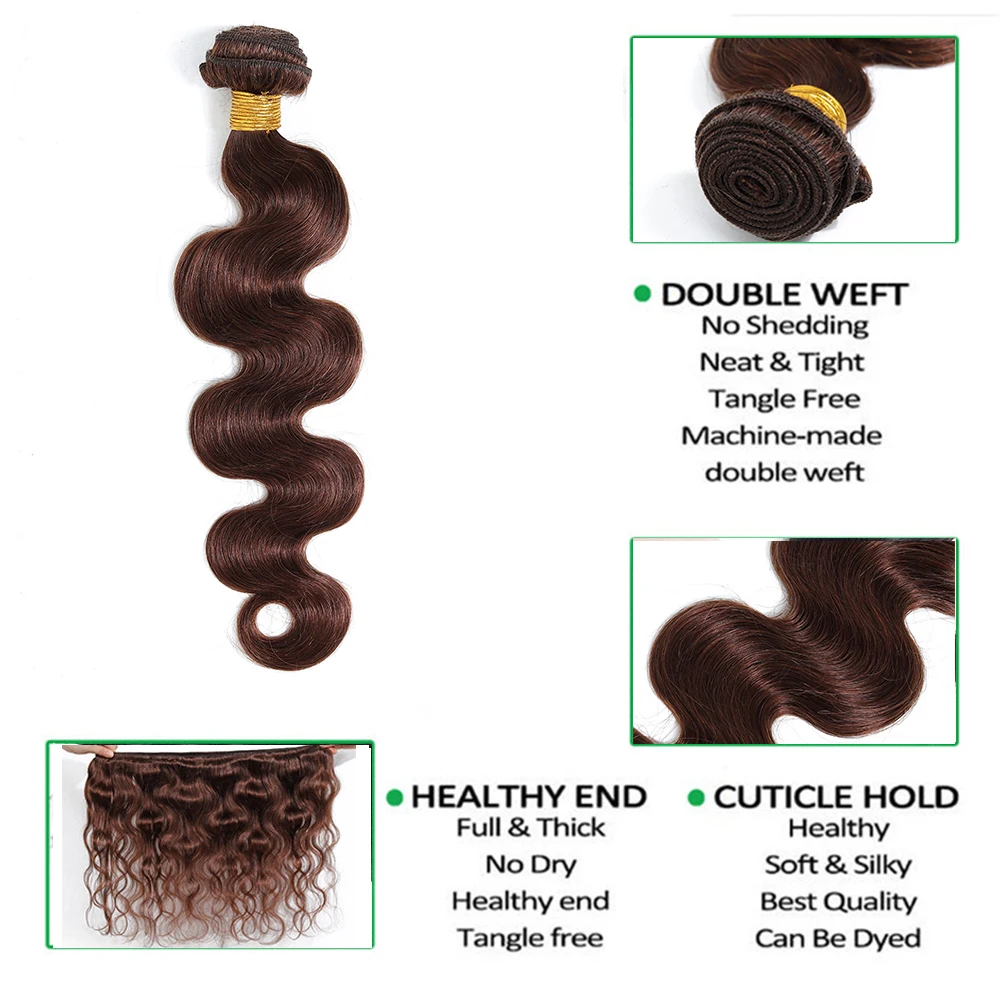 Body Wave Human Hair Bundles Brazilian Hair Weave Bundles 100% Human Extensions For Women Brown #4 Remy Weaving 1/2pcs