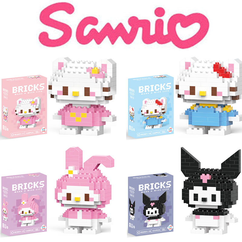  New Sanrio Hello Kitty Melody and Disney Stitch Cartoon Figure Building Blocks Assembled Model Toy Bricks Children Gifts 