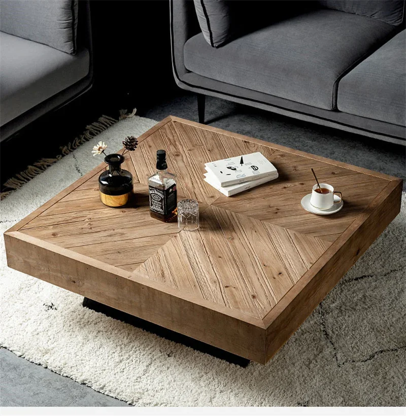 Description Picture 6 of itemEuropean Solid Wood Coffee Table for Living Room Designer Home Side Table Retro Iron Art Small Apartment Square Coffee Tables Y