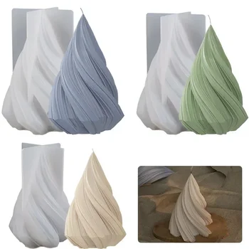 LSLANSOON 3D Conical Irregular Candle Mold Silicone Abstract Spiral Stripe Candle Mold Decor Rotate Christmas Tree Candle Mold 2