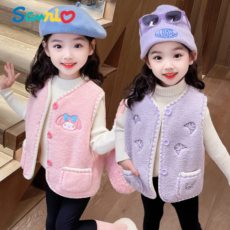 

Зимний Повседневный жилет для девочек с аниме Sanrios My Melody Kuromi Kawaii шерпа мультяшный милый детский плюс бархатный наружный жилет куртка в подарок