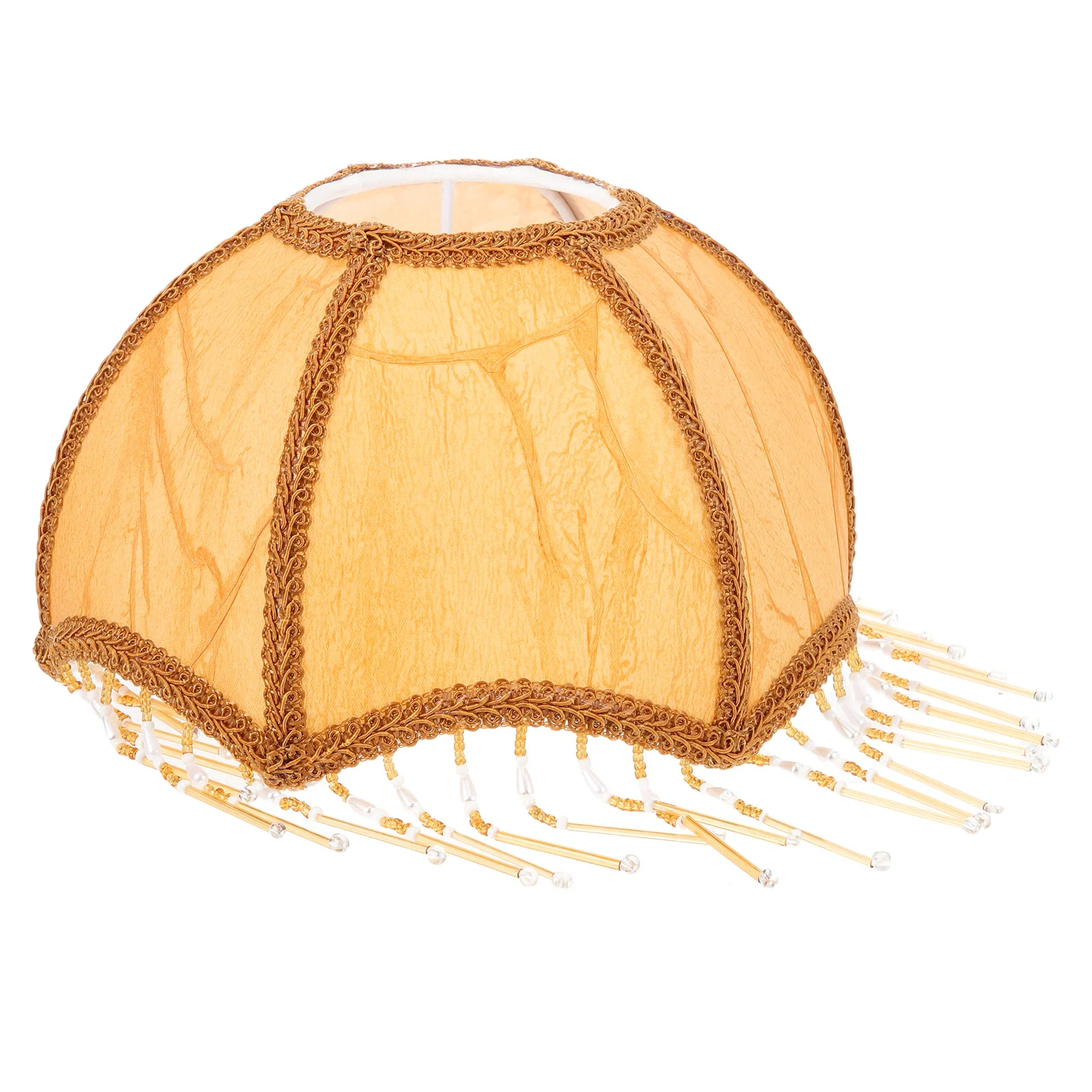 

Vintage Lamp Shade European Style Lampshade E27 Vintage Cloth Art Bead Lace Tassel Fabric Scallop Dome Lamp Shade White