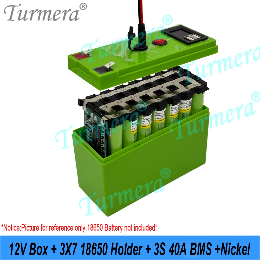 터메라 DIY 12V 18650 배터리 박스 키트 3S 40A BMS 3x7 홀더, 전압 디스플레이, 듀얼 USB 5V 파워 뱅크 포함, 태양광 전기 자전거 에너지용