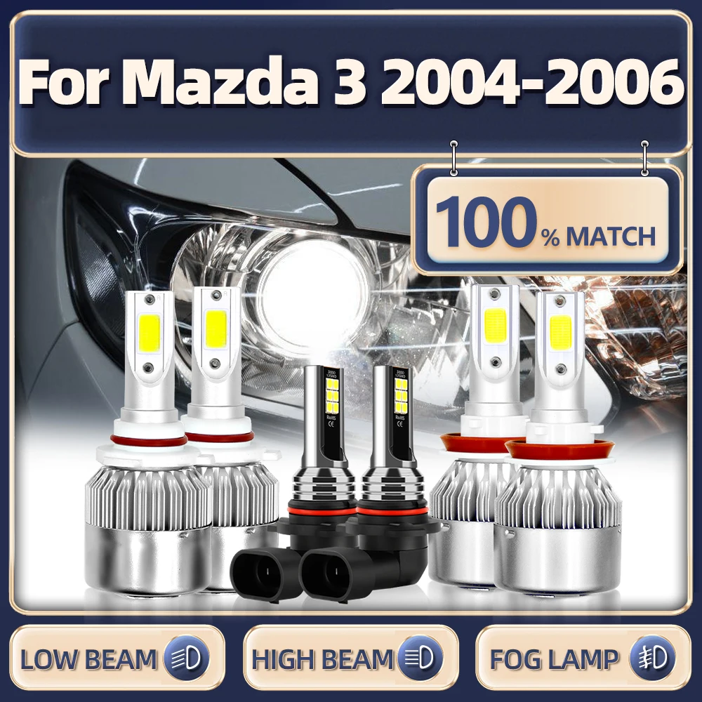 

360W 60000LM LED Car Headlight Bulbs High Low Beam Auto Light White 6000K 12V Turbo Fog Lamps For Mazda 3 2004 2005 2006
