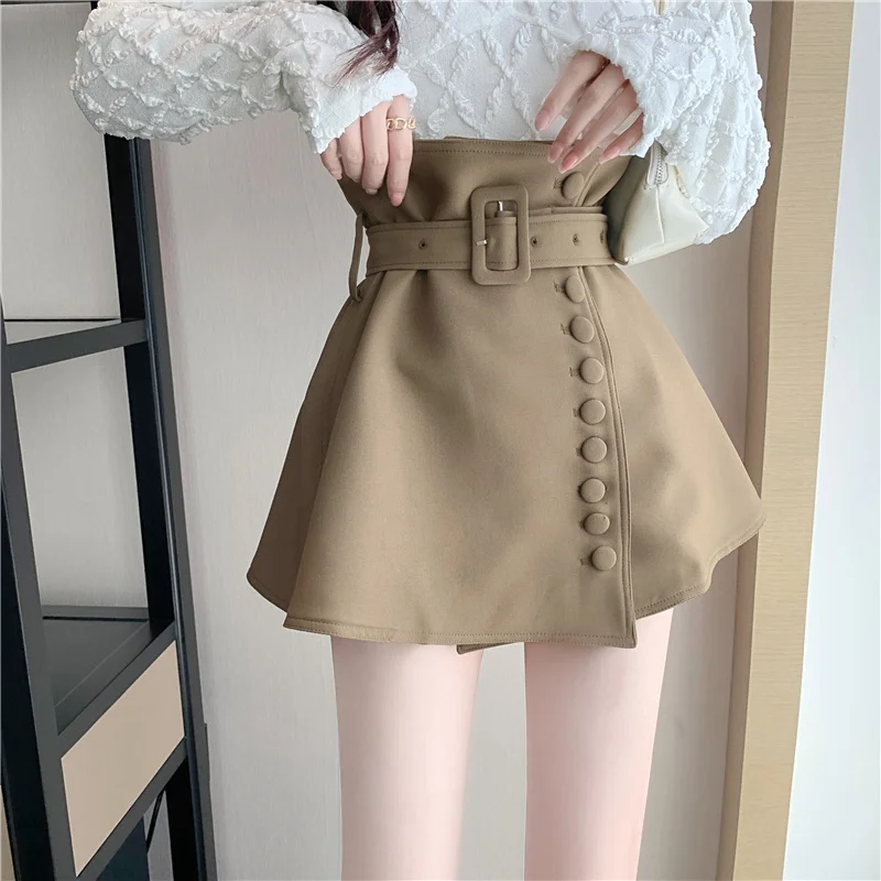 Gothic Bud Elegant Mini A-line High Waist Korean Button Sashes Elegance Autumn Casual Ladies Office Women Ball Gown Skirts crop top with skirt