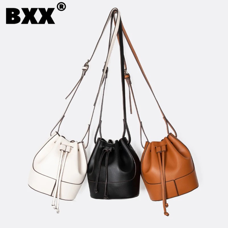 

[BXX] Fashion Women's Bucket Bag 2023 New Korean Shopping Drawstring Design Large Capacity Splicing Single Shoulder Bags 8CY845