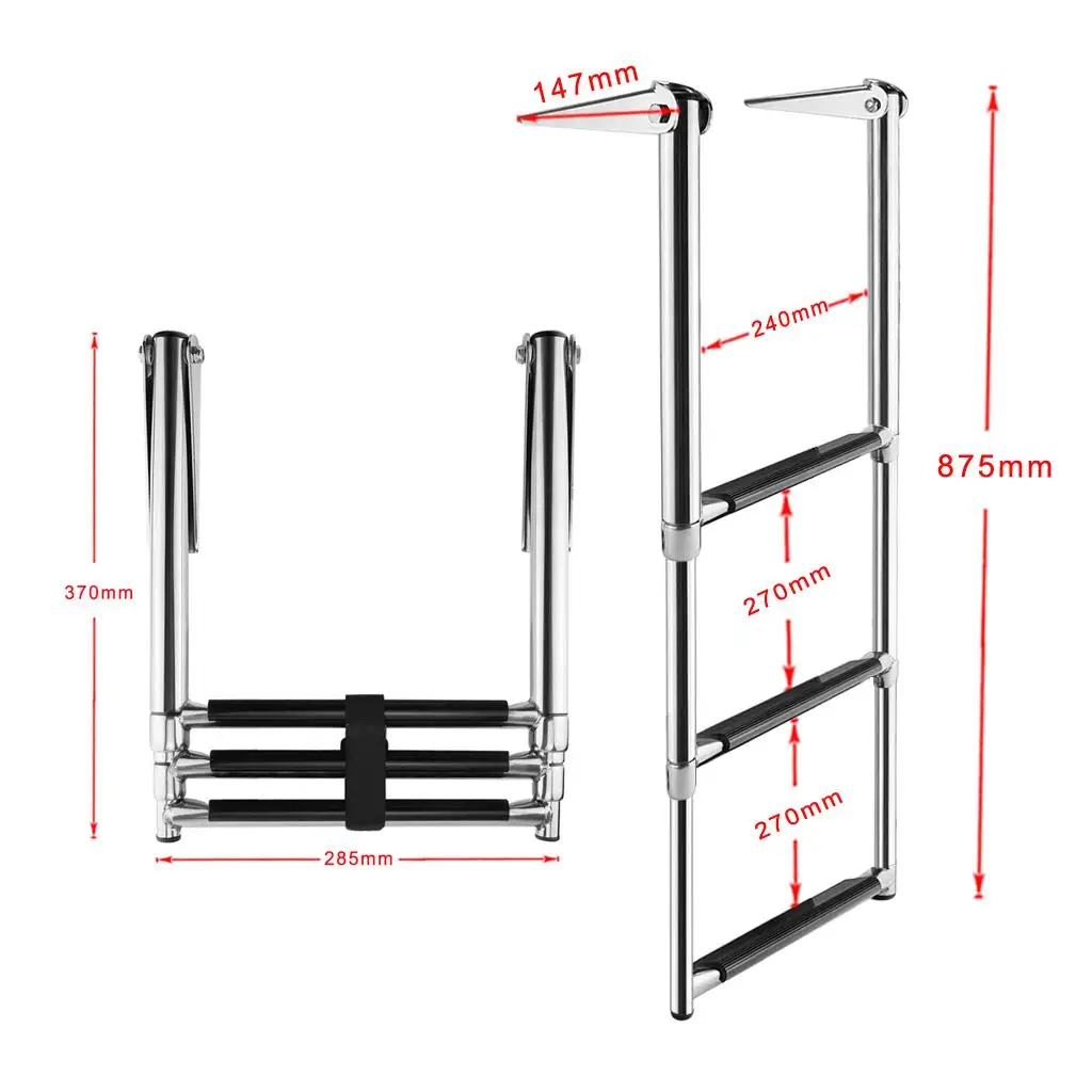 

3 Step Telescoping Boat Ladder Swim Step for Pontoon Fishing Boat Swimming Pool, 304 Stainless Steel