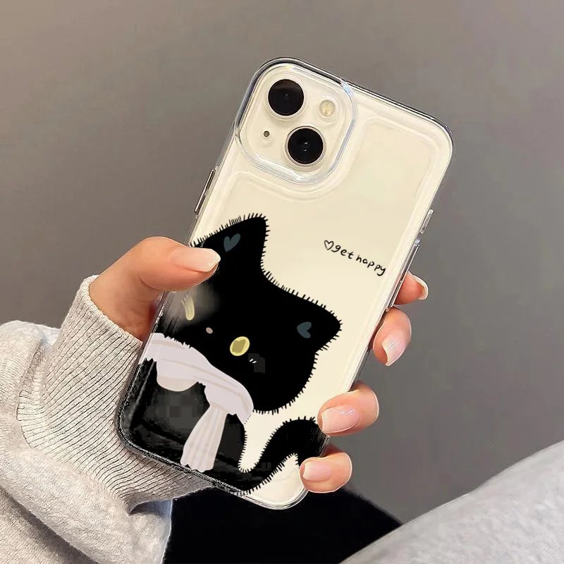 Charming Cartoon Cat Couple Phone Case - Black and White Design