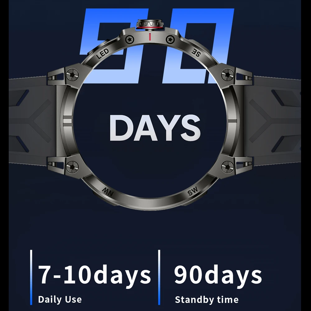 GPS Outdoor Rugged Smart Watch Men LED Lights 760 Extra Large mAh Battery Waterproof Watch Smartwatch IOS