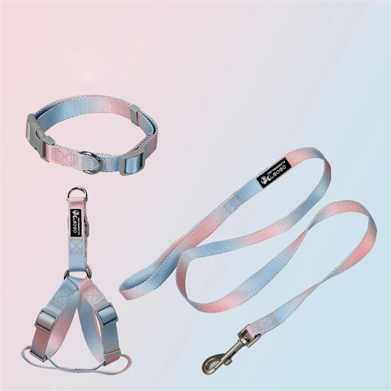 

Colorful Dog Collar Harness Leash Set 3pcs/pack Adjustable Nylon Pet Chest Strap Leads for Small Medium Dogs Outdoor Walking