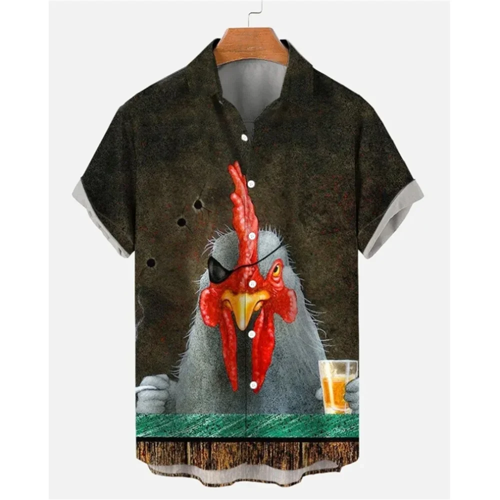 цена Мужская рубашка с рисунком животных, простые Гавайские повседневные рубашки с 3d принтом петуха, Мужская модная повседневная рубашка, мужская одежда
