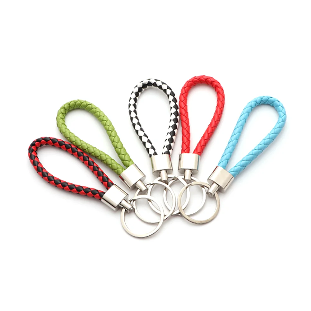 1 pz PU in pelle intrecciata corda intrecciata portachiavi borsa