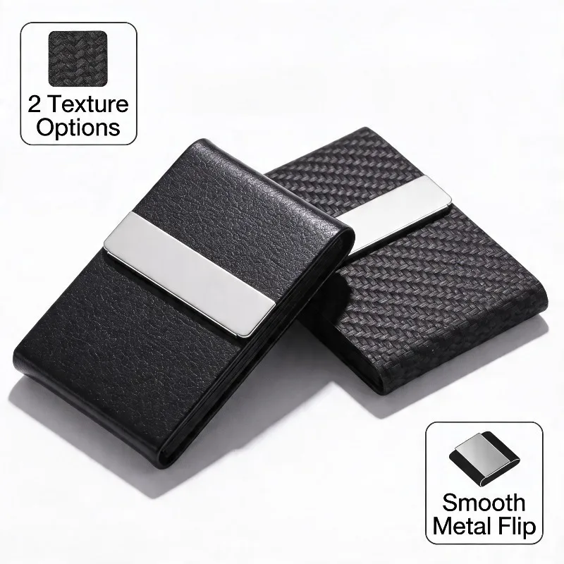 Sleek Black PU Leather Business Card Holder with Magnetic Closure