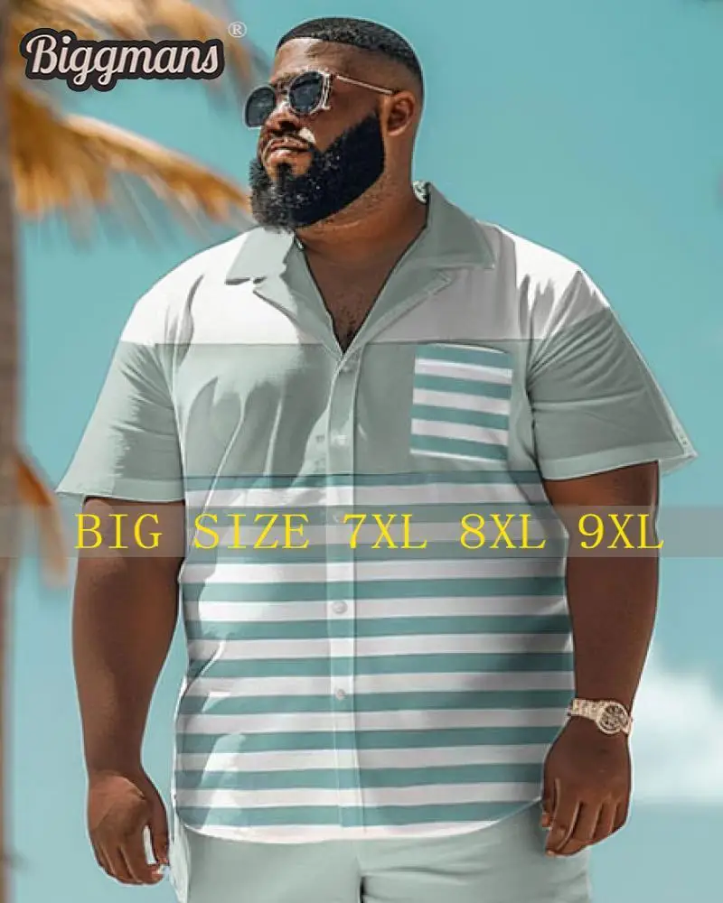 

Biggmans Shirt Plus Size L-9Xl for Summer Beach Men's Oversize Beach Hawaiian Colorful Block Print Shirt Shorts Top 7XL 8XL