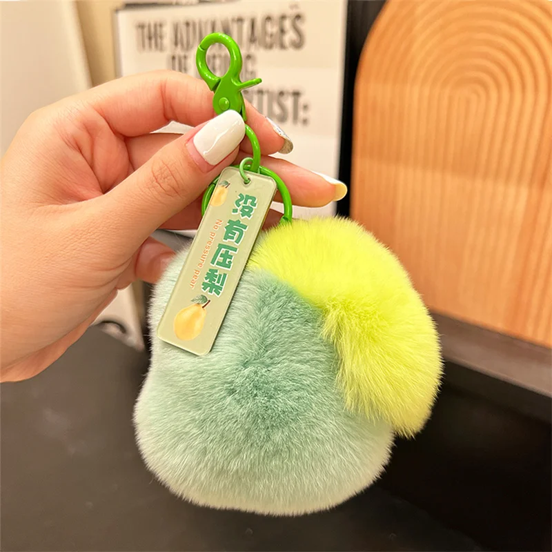 Cute Rex Rabbit Fur Pear Key Chain Hand-Made Furry Doll Bag Pendant Birthday Gift Lady Bag Accessories Key Ring Pendant