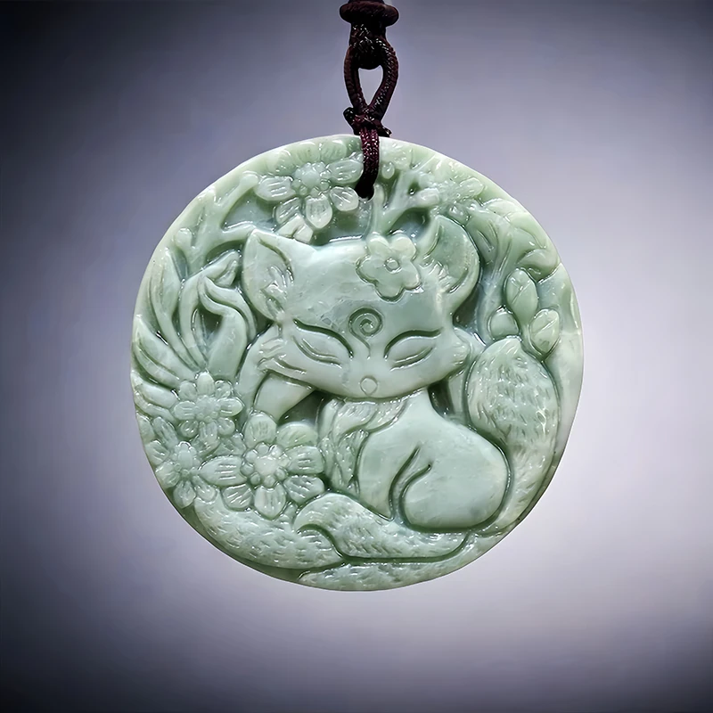 Natural Real Jade Fox Pendant Necklace Gemstones Accessories Luxury Carved Jewelry Vintage Stone Talismans Designer Gift