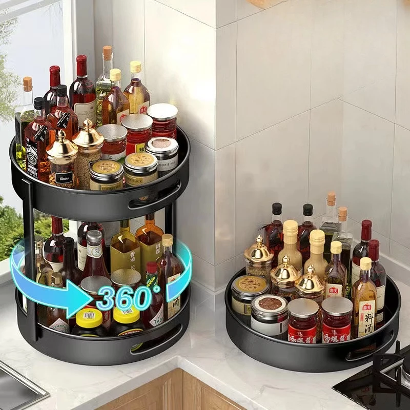 360°Rotating Spice Rack Rust-proof Kitchen Organizer Dual-layer