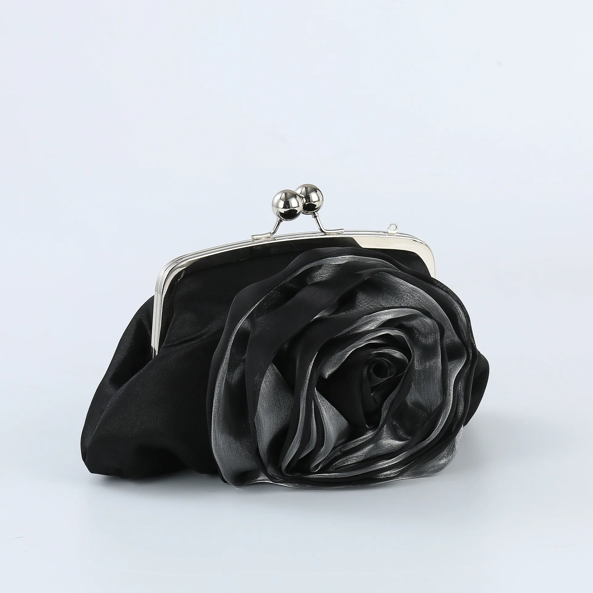 Elegant Silk Flower Small Clutches Solid White Apricot Black Color Handbags For Women Wedding Party Bridal Clutch Shoulder Bag