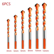 

6pcs 4mm-12mm Drill Bits Carbide Triangle Shank U Shaped Spiral Sharp Edges Multi Purpose Drlling Drywall Wood Metal Bricks