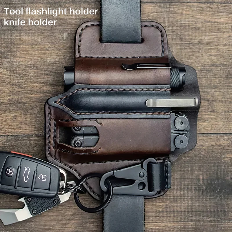 Leather/pu sheath pro více účelové nářadí sheath EDC kapsa organizátor s šifrovací klíč držák pro pás a baterka kemping outdoorové nářadí