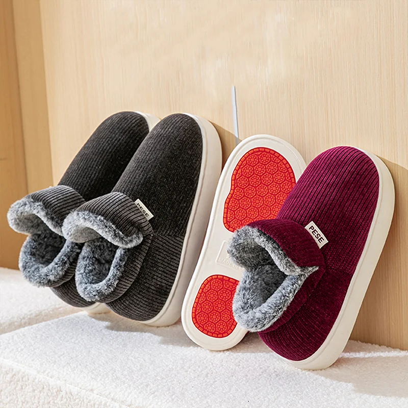 Mens Slippers Plush Short Boots Indoor Outdoor Soft Fur Lined House Shoes for Men Cozy Cotton Fluffy Warm Home Slippers Non Slip