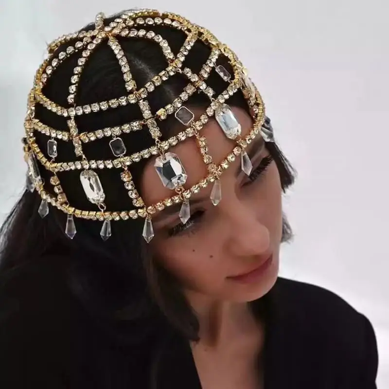 

Luxury Trendy Headbands Rhinestone Tassel Headpiece Forehead Chain for Women Rhinestone Bridal Head Chain Wedding Jewelry Gift