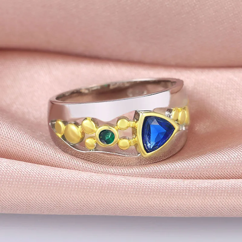 Huitan Two Tone Design Triangular Blue/Green CZ Women Rings - Image 5