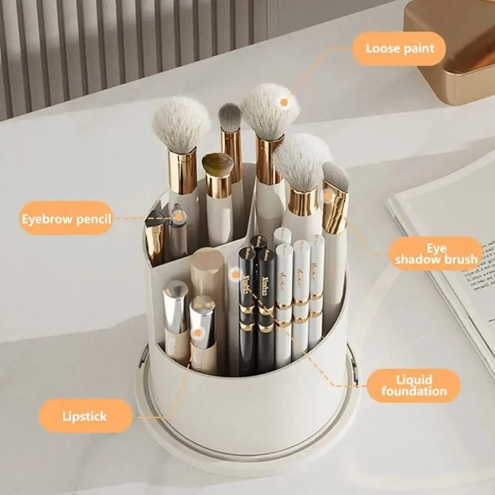 Makeup Brush Holder Organizer 360° Rotating Cosmetic Organizer With Lid Desktop Makeup Organizer Lipstick Eyebrow Pencil Holder 4