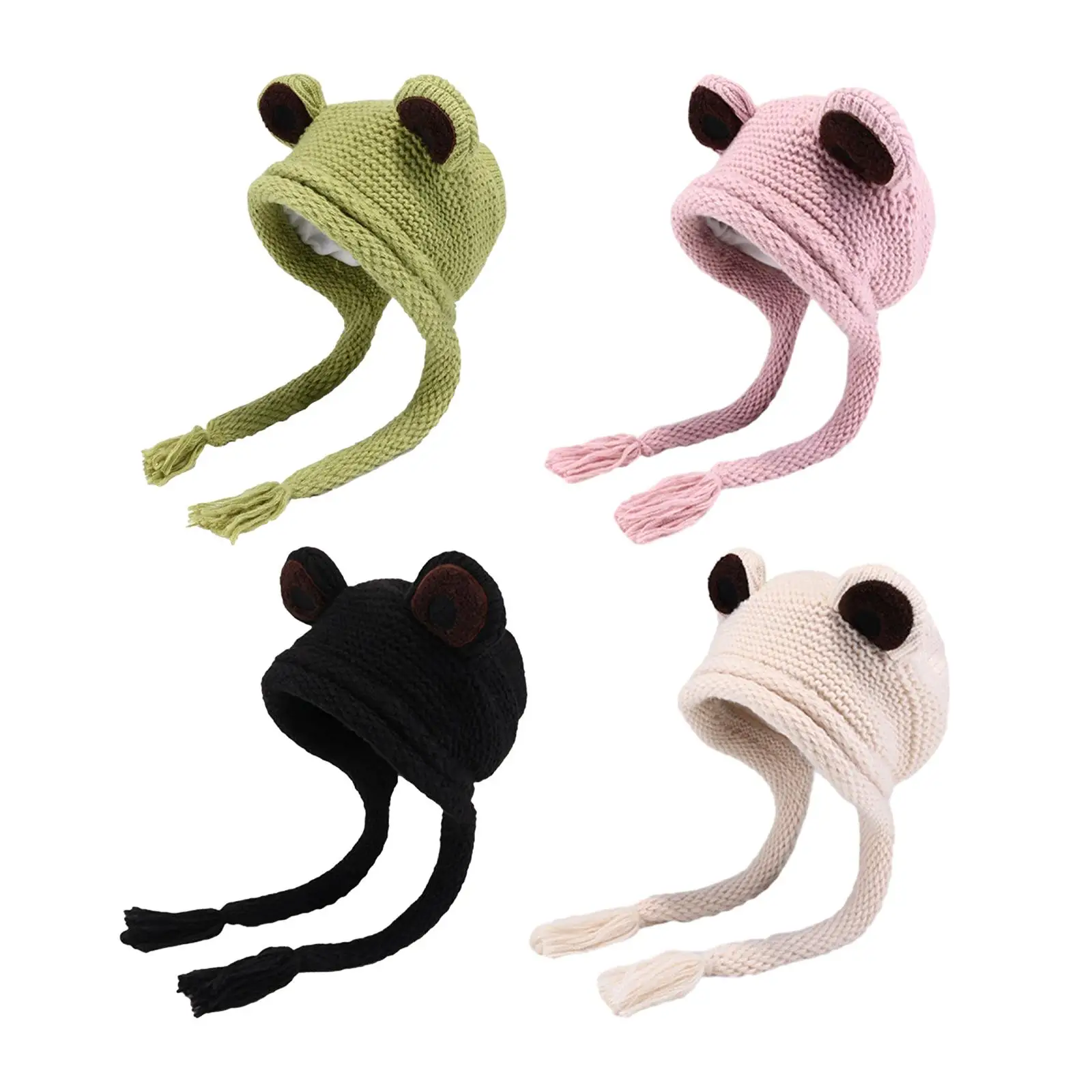 

Knitted Hat Women Winter Hat Knitting Hat Big Eyes Warm Headpiece Headwear Frog Hat Knit Beanie for Halloween Costume Adults