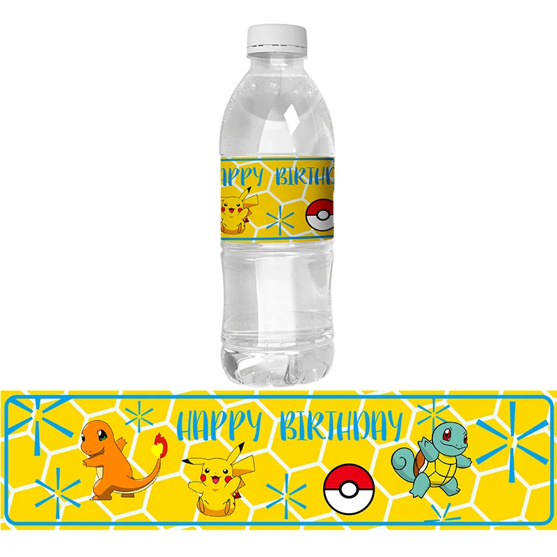 6pcs Pokemon Pikachu Birthday Water Labels Personalized Cartoon Pikachu Sticker Kids Party Favors Decorations Supplies pokemon fairy ball wedding invitation card pikachu single page card packer pocket ball cards for kids party holiday gifts coupon