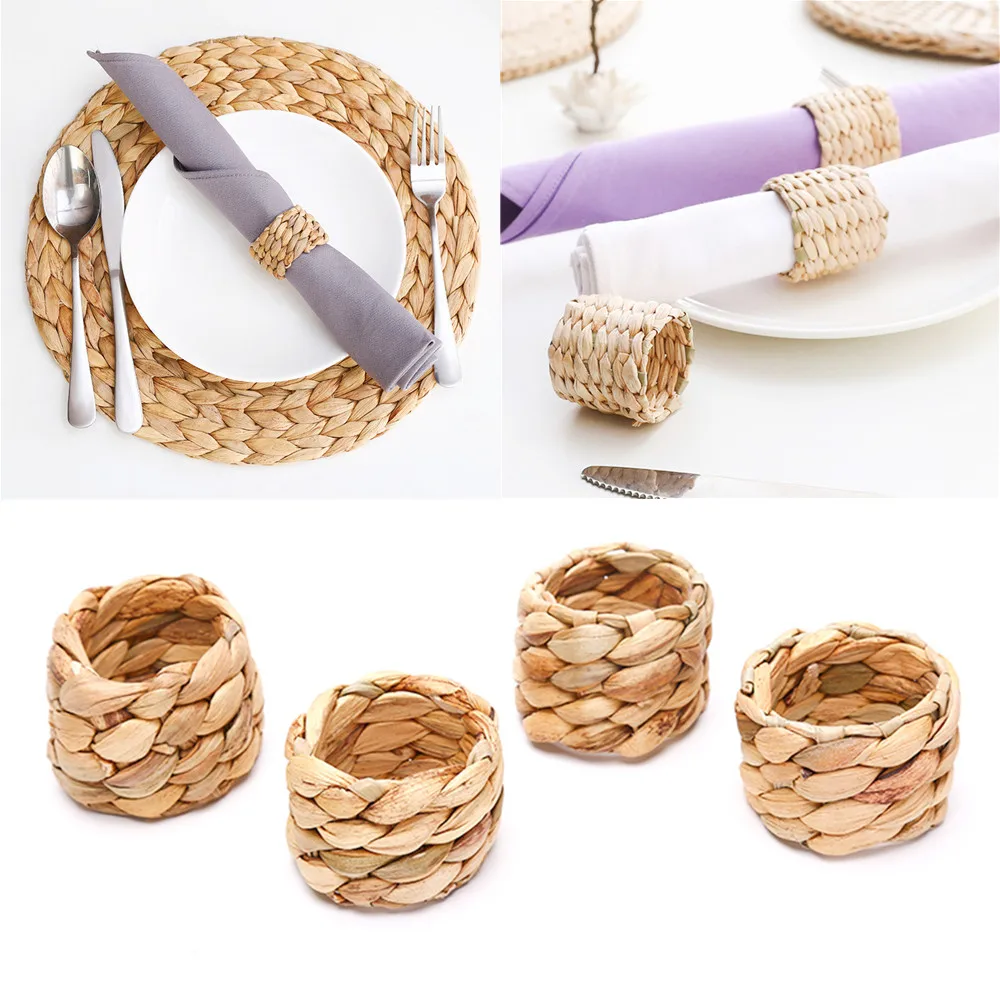 

Natural Straw Woven Napkin Holder Wedding Party Napkin Decorative Bukle Hyacinth Grass Ring Christmas Table Decoration