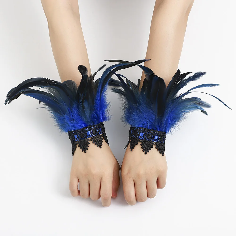 Natural Feather Sleeve Cuffs lace gloves Party Cosplay Lace Wrist Cuffs Fur Sleeve Accessories Carnival Stage Show Costume
