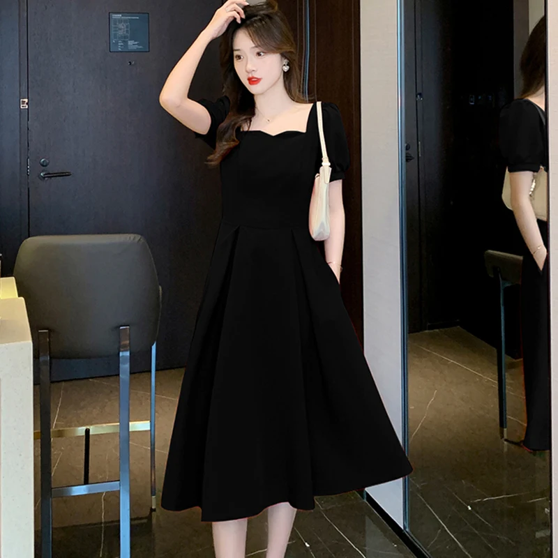 2022 Red Short Sleeve Bow Chic Prom Midi Dress Women Elegant