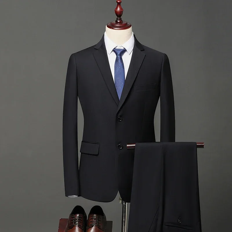 

Высококачественный (Блейзер + брюки) Мужской британский стиль для пожилых Простой деловой Повседневный Элегантный Модный джентльменский облегающий костюм из двух предметов