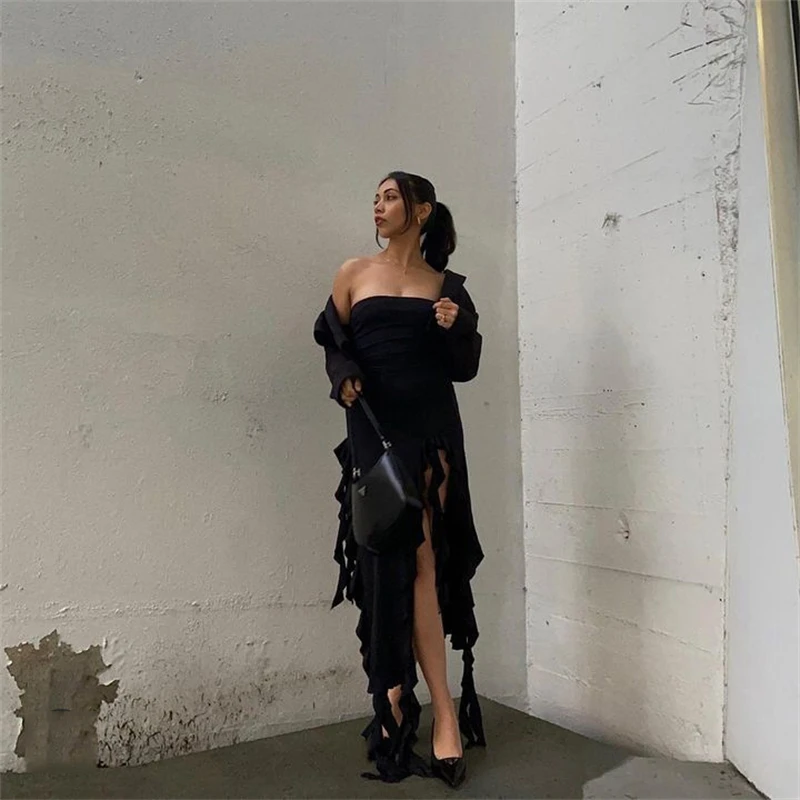 Europe and the United States style y2k spring fashion trend women's new line shoulder chest bag buttock slim irregular dress