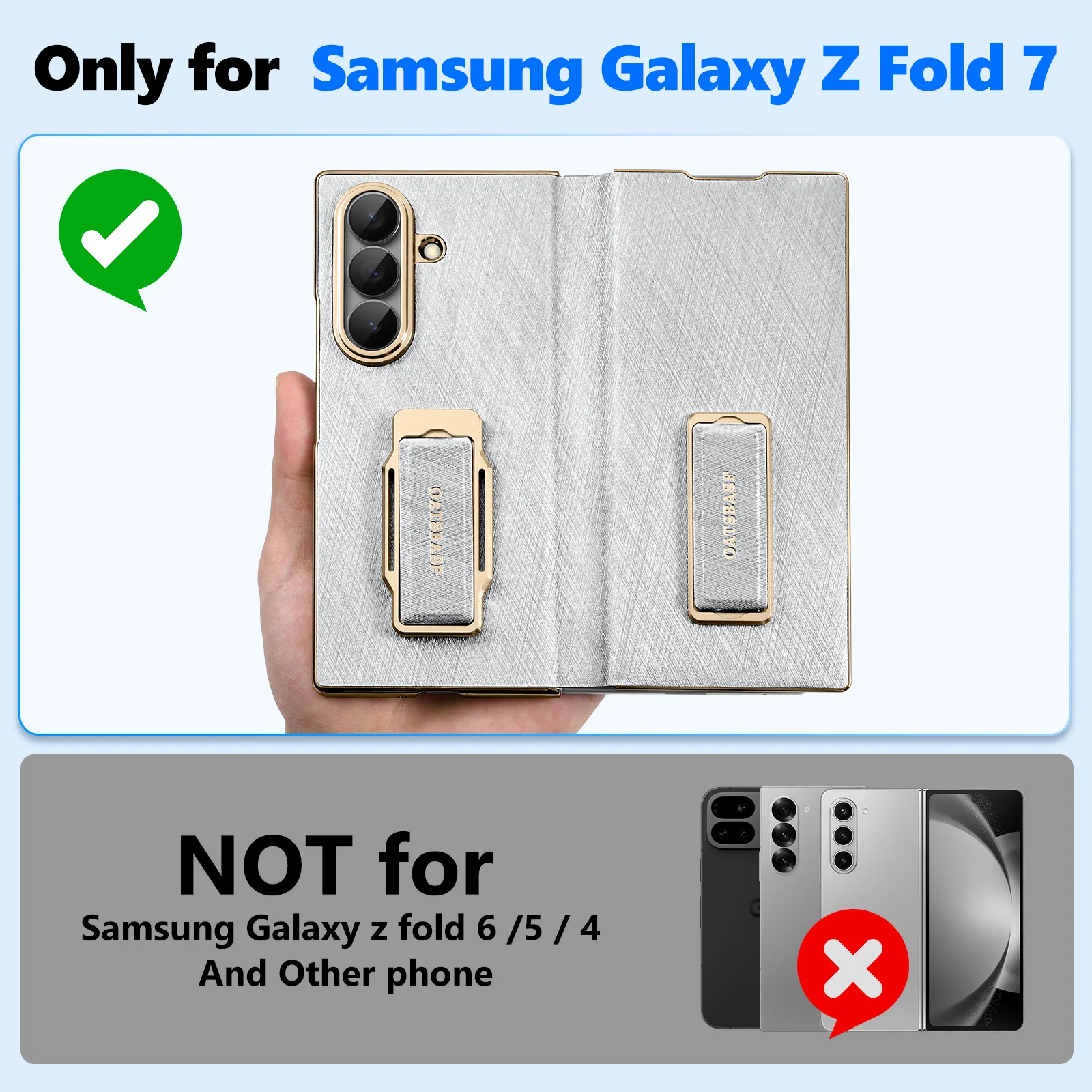 Eary Leather Phone Case for Samsung Galaxy Z Fold 7 With 360°Rotation Stand & Dual Magnetic Grip Band Shockproof Protector Cover