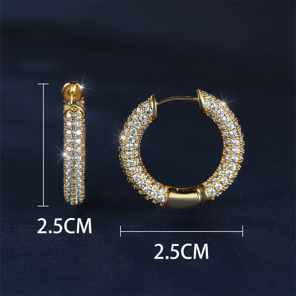 White Zircon Full Stone Small Round Hoop Earrings For Women Vintage Gold Color Crystal Ear Buckle Wedding Jewelry Versatile Gift