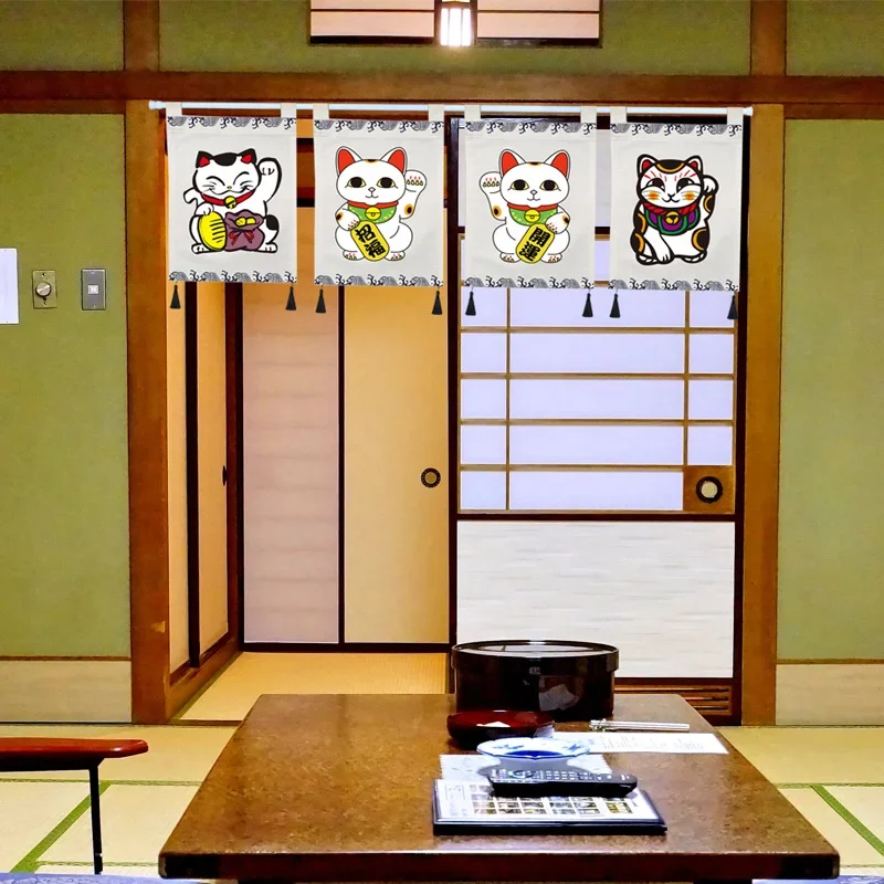 Double-sided Printing Japanese Lucky Cat Door Curtain Sushi Restaurant Izakaya Horizontal Curtain Decorative Flag Curtain 2