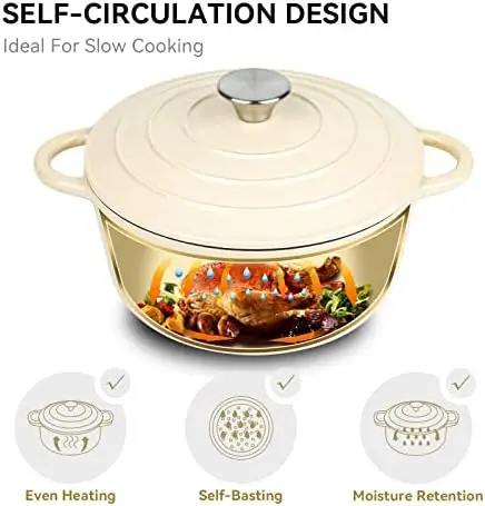 QT Enameled Cast Iron Dutch Oven, Dual Handles Dutch Oven Pot with Lid,Heavy-Duty  Non-stick Round Dutch Oven for Bread Baking, S - AliExpress