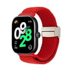 Enhanced Magnetic Braided Nylon Watch Band - Adjustable Solo Loop Sport Strap in Vibrant Colors - Redmi Watch 6 5 4 (Red)