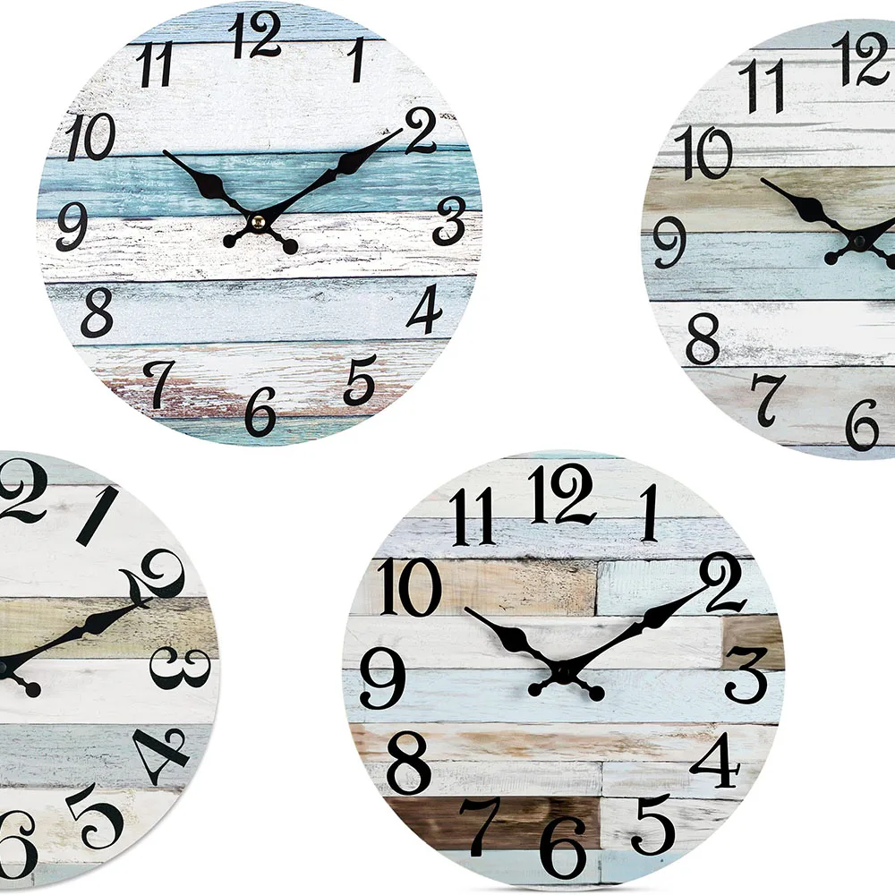 10Inch Silent Non-Ticking Wall Clocks Coastal Country Style Living Room Kitchen Bathroom Bedroom Laundry Room