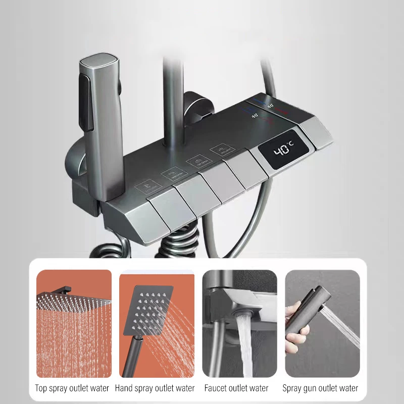 Shower Set Bathroom Household Intelligent Digital Display Hot and Cold Key Piano Style Faucet Shower Booster